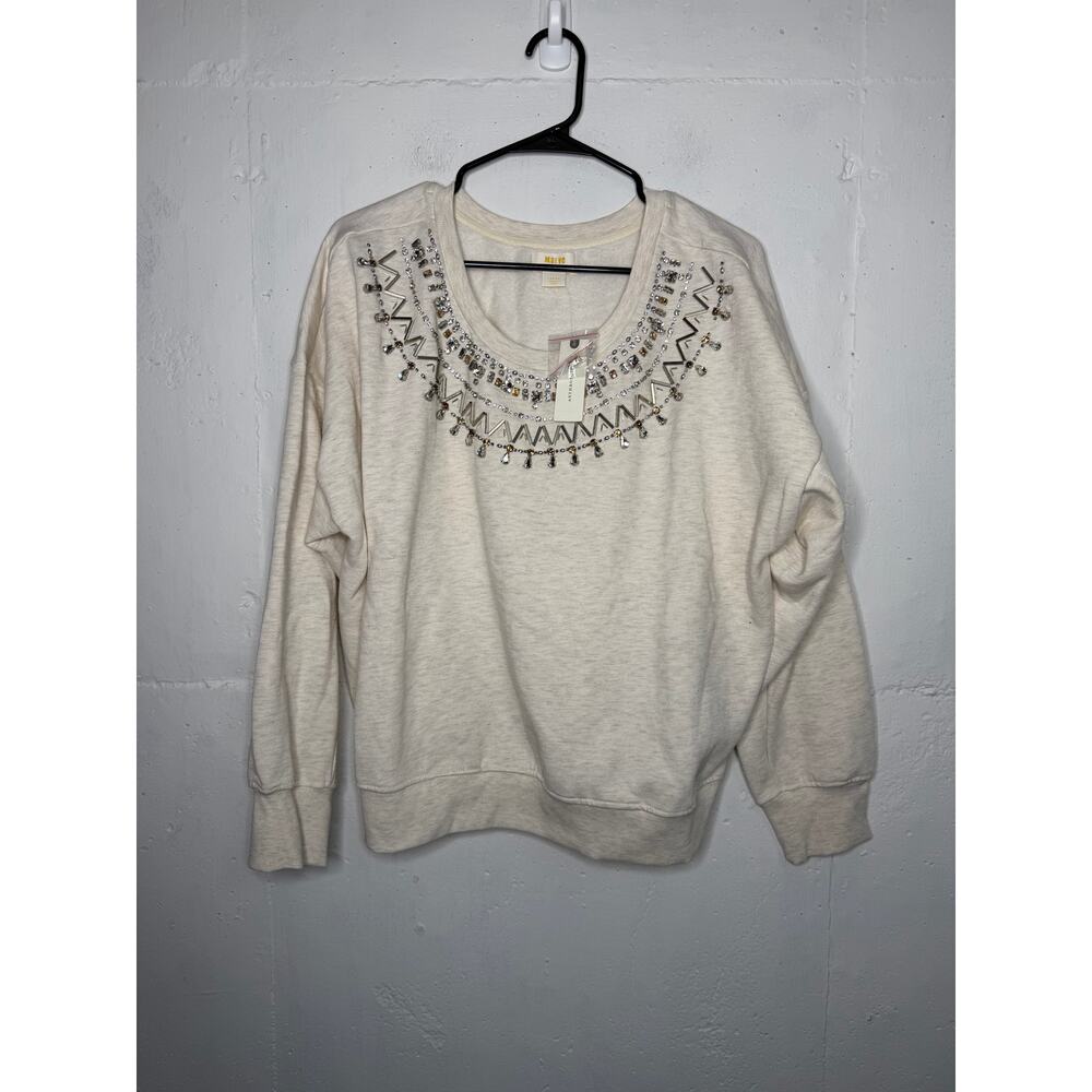 NEW Maeve For Anthropologie Long-Sleeve Embellished Sweatshirt Size Large